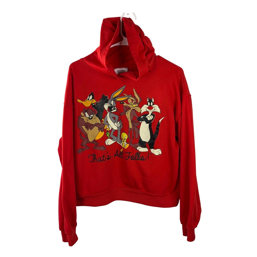 Looney Tunes Red Graphic Hoodie Thats All Folks Characters Sweatshirt‎ M